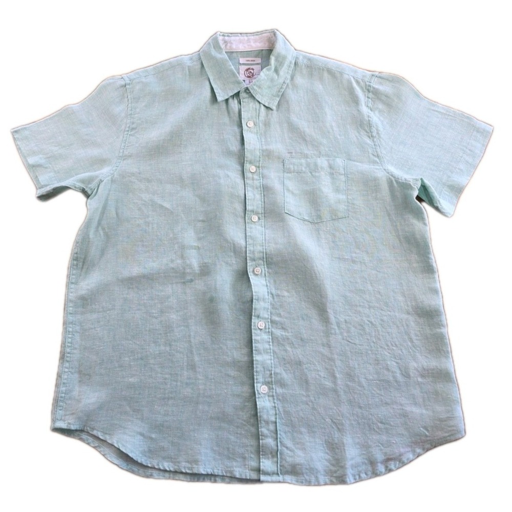 Panama Jack 100% Linen Shirt Mens XL Green Button Up Collar Beach Pocket (162)